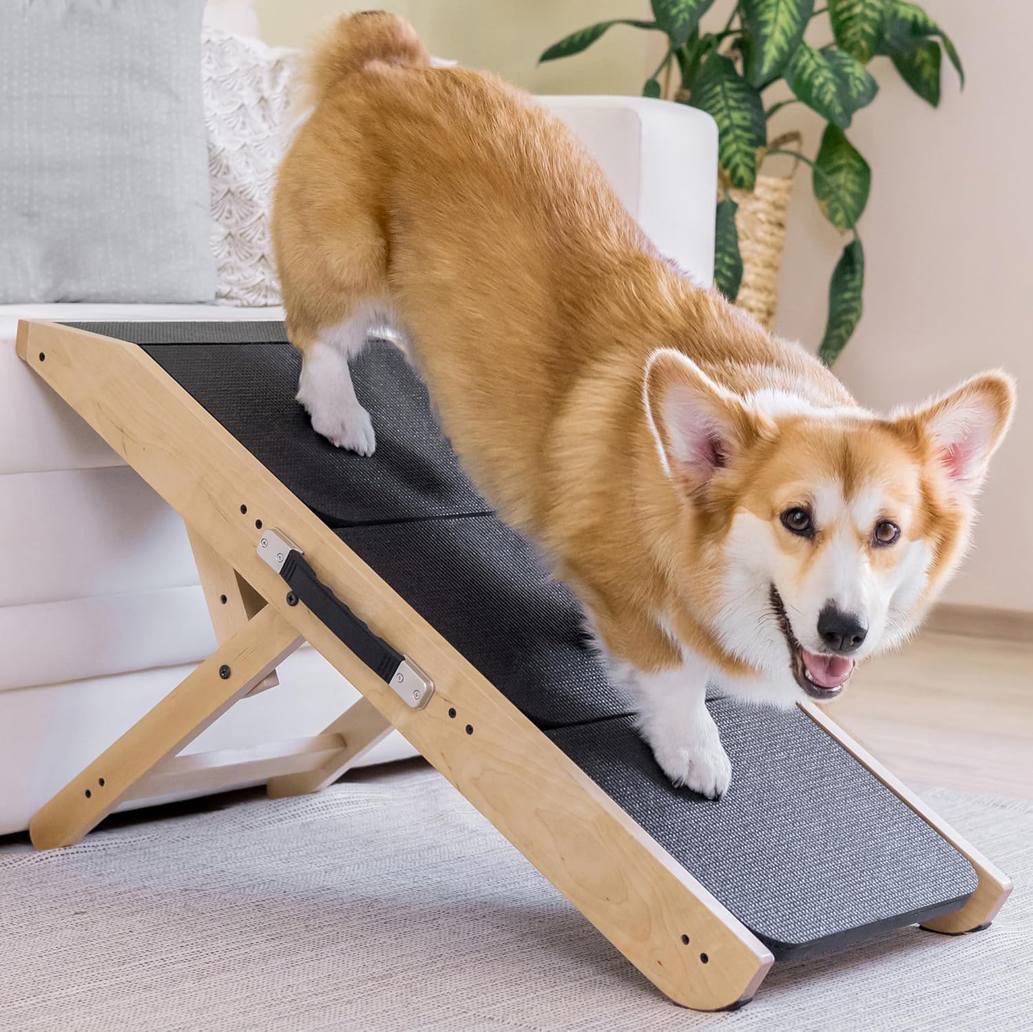 PriorPet 2-in-1 Adjustable Dog Ramp for Couch & Bed - Non-Slip Birchwood Pet Steps, 7-20in Height, 200lbs Capacity