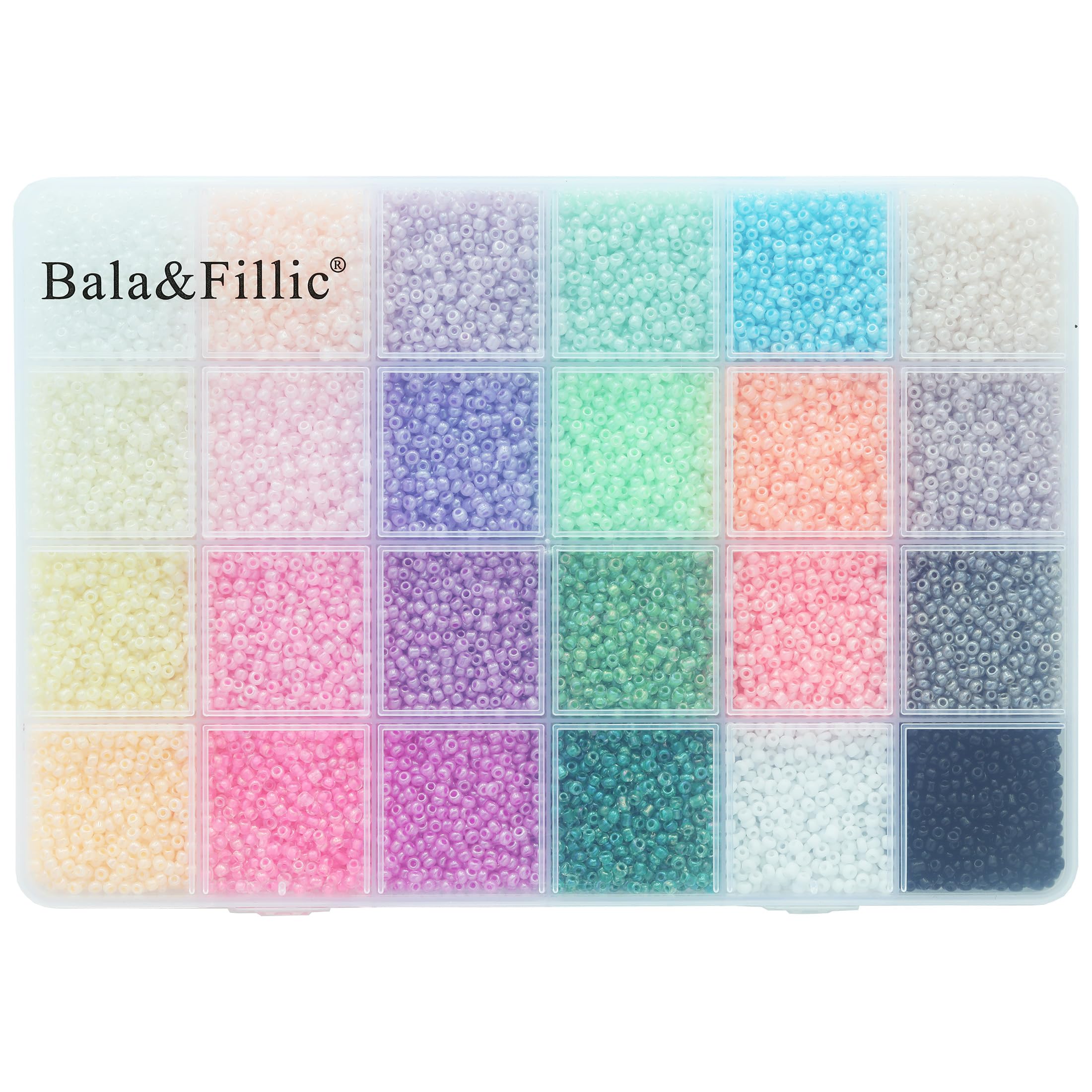 Bala&Fillic Perles De Rocaille 11/0 – 24 Couleurs Éclatantes, Environ 14400 Pièces, Idéales Pour Bijoux Et Bracelets !
