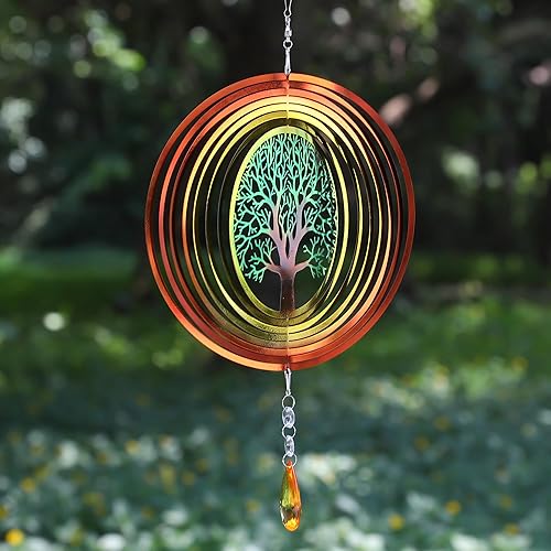 Miniatura 5 de Tree Life - Molinillo de viento 3D de acero inoxidable para decoración de jardín en interiores y exteriores, adornos para manualidades, 8 pulgadas,