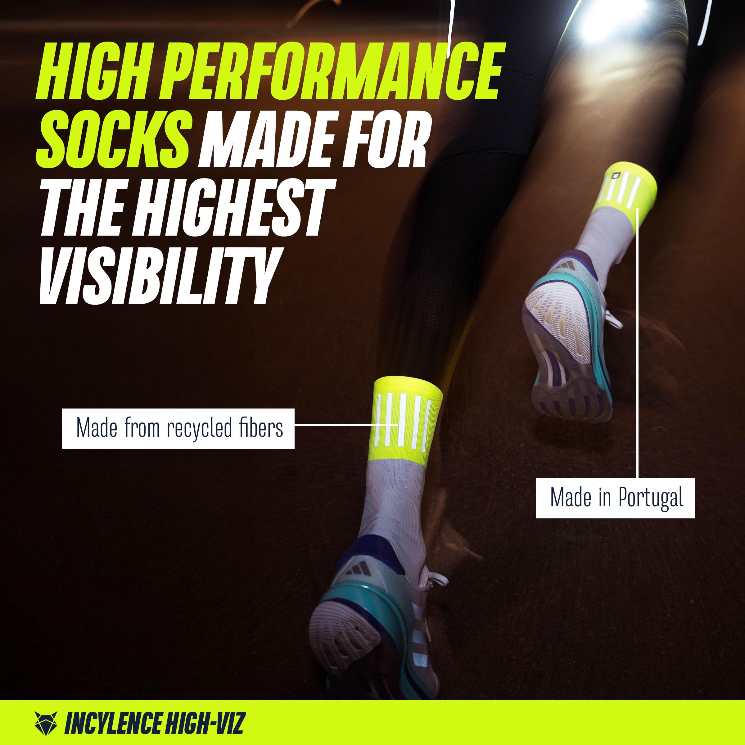 INCYLENCE Chaussettes de course High-Viz avec réflecteurs – Fonctionnelles et respirantes pour une visibilité maximale, 1 paire