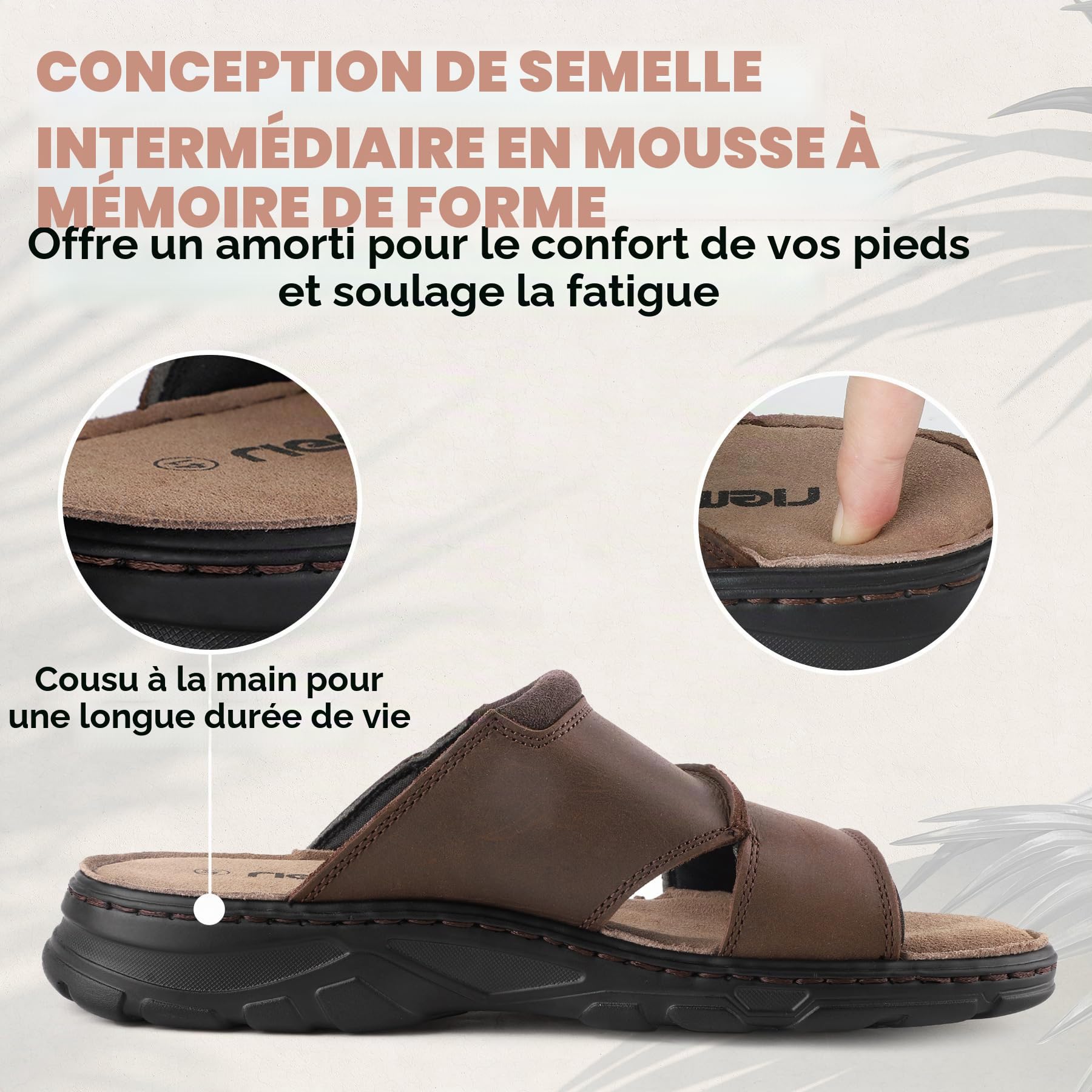 riemot Sandales Homme Cuir Mules Orteil Ouvert Antidérapantes Pantoufles Confortables Amorti Slides Pour Promenade Jardin Voyage Taille 41-47