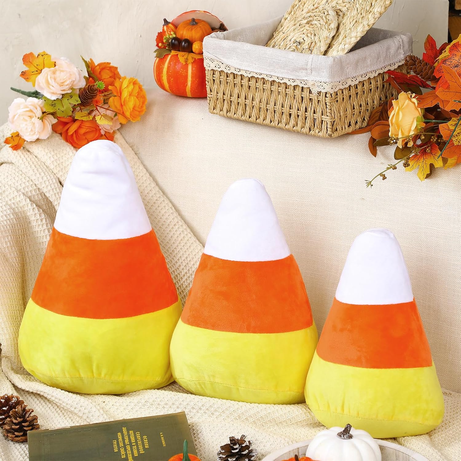 Amazon.com: Huwena 3 Pcs Happy Halloween Pillow Lovely Candy Corn ...