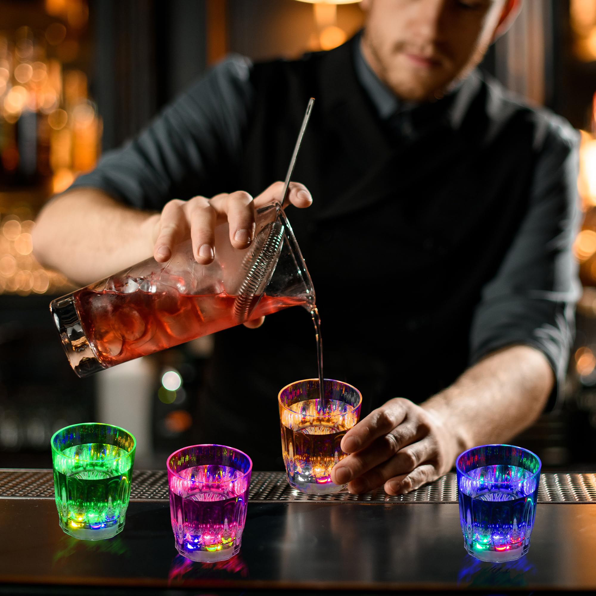 Lot de 48 verres à shot lumineux à DEL pour adultes - Verres à shot phosphorescents pour fête d'anniversaire, Noël, Halloween, bar, Pâques