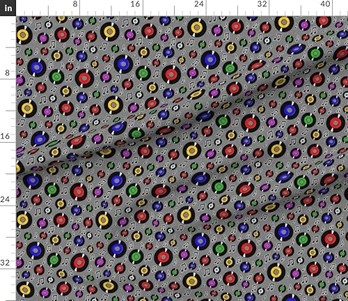 Miniatura 2 de Spoonflower Tela  Rock Roll Records Notas musicales Música Retro Rockabilly Banda colorida impresa en pétalos Signature Tela de algodón Fat Quarter