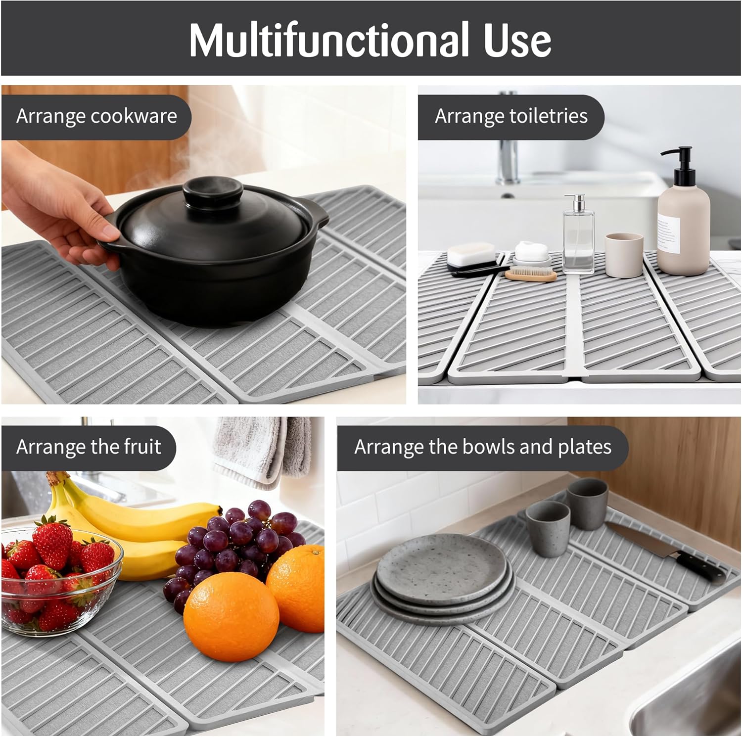 Stone Drying Mat for Kitchen Counter, Quick-Dry & Non-Slip Dish Drying Pad with Absorbent Design,19.9x15.2 Inch Foldabe Stone Dish Drying Mat for Bathroom and Countertop.(Light Grey）