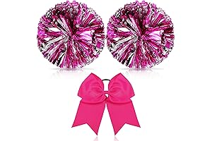 Hanaive 3 Pcs Cheerleading Pom Poms and Large Cheerleader Hair Bow Metallic...