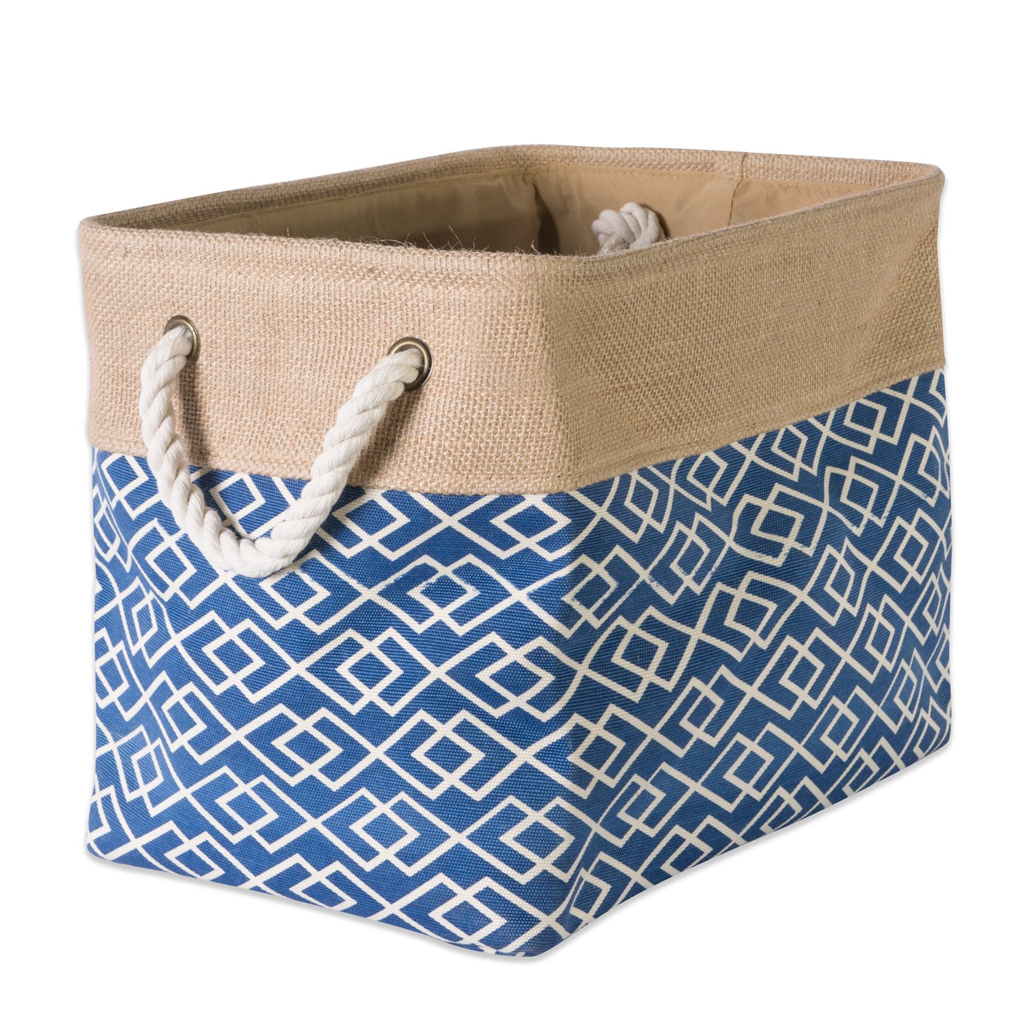 DII Jute Storage Collection Collapsible Burlap Diamond Storage Bin, Small Rectangle, 14x8x9", Navy