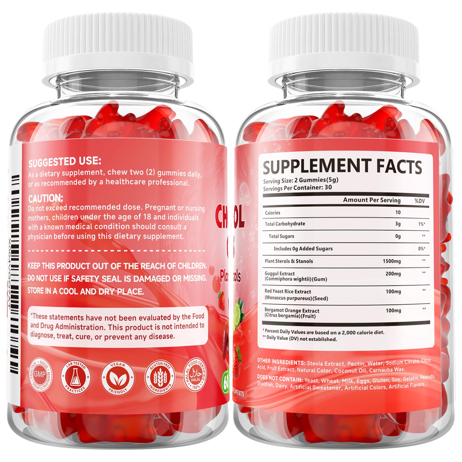 Cholesterol Supplements Gummies with Plant Sterols & Stanols, Guggul, Bergamot Orange, Red Yeast Rice, Sugar Free, Strawberry Flavor, 60 Count — Amazon image 5