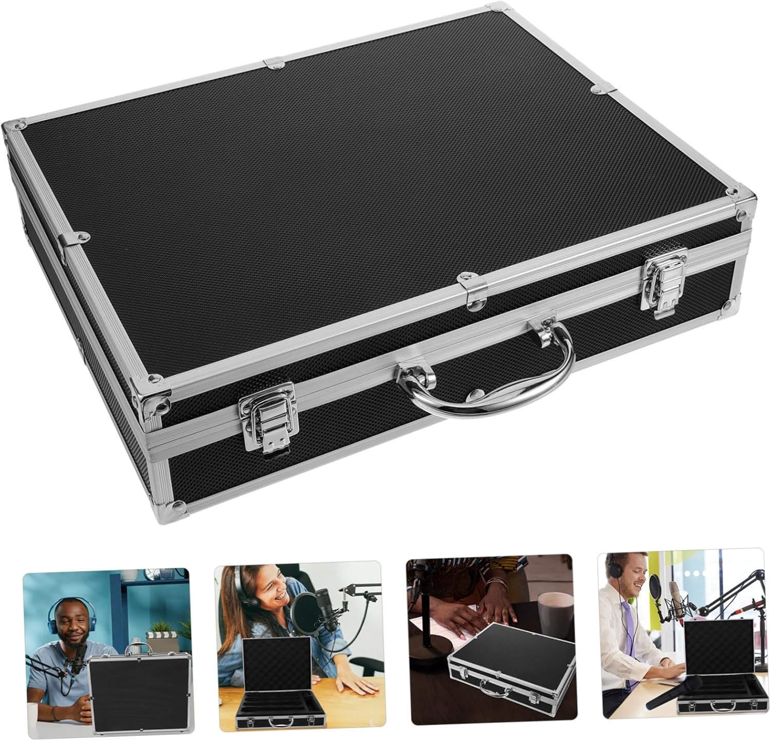 VICASKY Portable Cordless Microphone Case with Handle for Travel Hard Shell Mic Holder Storage Box for Handheld Microphones and Accessories Protective Black Aluminum Carrying Case