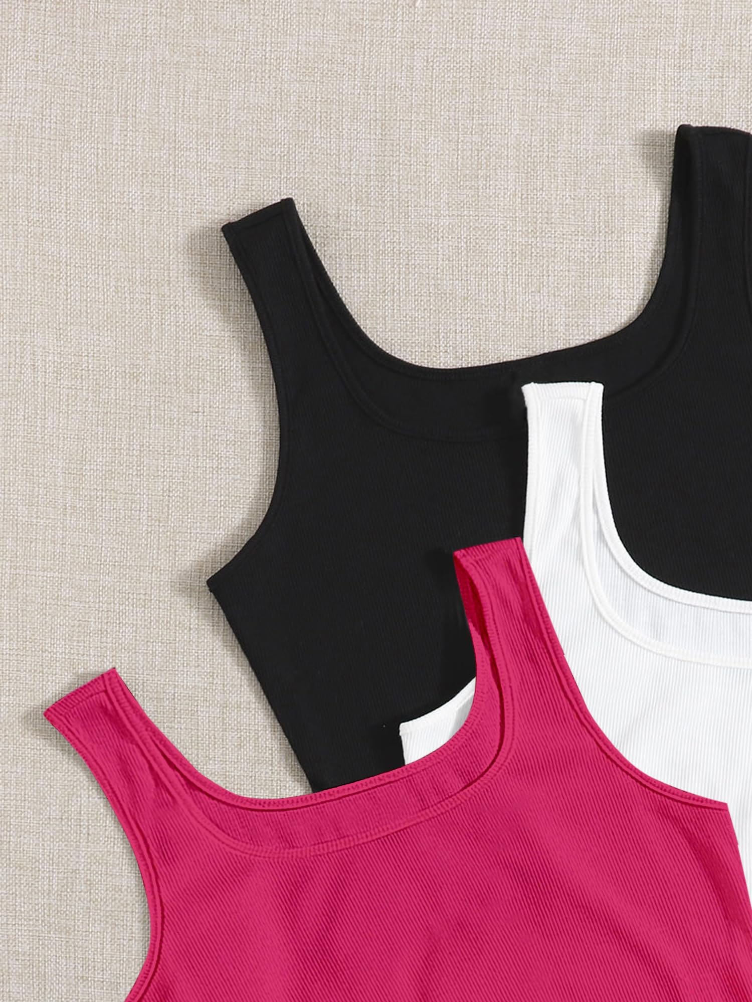 BERRY BIRD® Women's Knitted Sleeveless Solid Sqaure Neck Ribbed Tank & Crop Tops (Pack of 3) 2