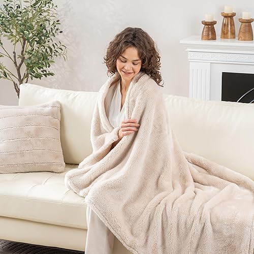 Miniatura 3 de Berkshire Blanket Manta clásica de felpa extra-Fluffy, suave y esponjosa, de pelo largo para sofá, cama, caqui chino, 50 x 60 pulgadas