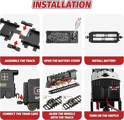 Miniatura 3 de Funwee Juego de tren para debajo del árbol de Navidad, juguete de tren eléctrico con humo, luces y sonido, modelo de tren de locomotora con pista,