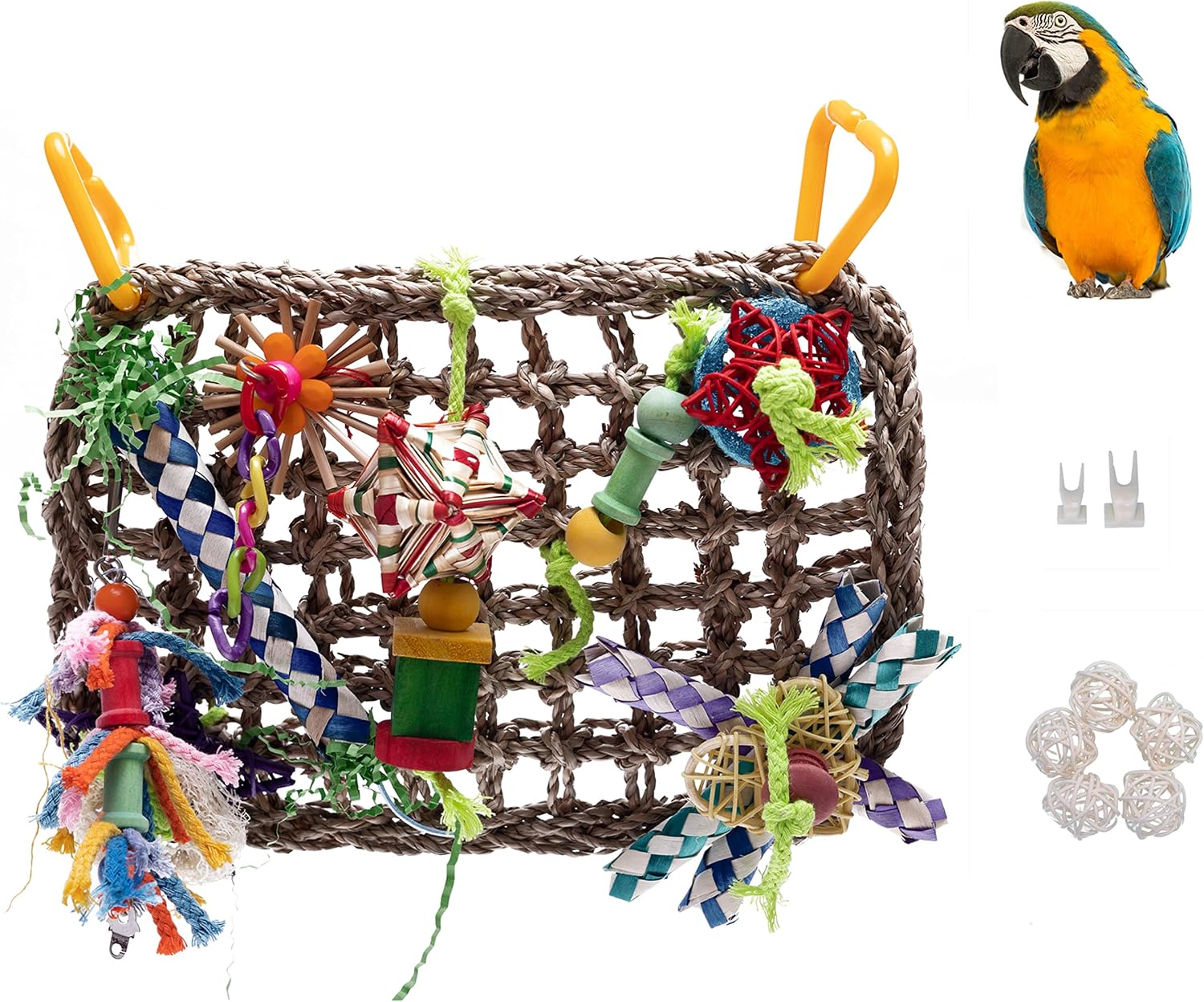 SUCCUNA Bird Toys Bird Foraging Toy for Parakeets Cockatiels Conures Bird Cage Accessories Climbing Net Grass Hammock with Assorted Bird…