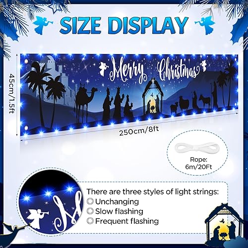 Miniatura 4 de Letrero de valla de Navidad para exteriores con cadena de luces LED, decoración religiosa azul de Jesús feliz Navidad, letrero de patio para
