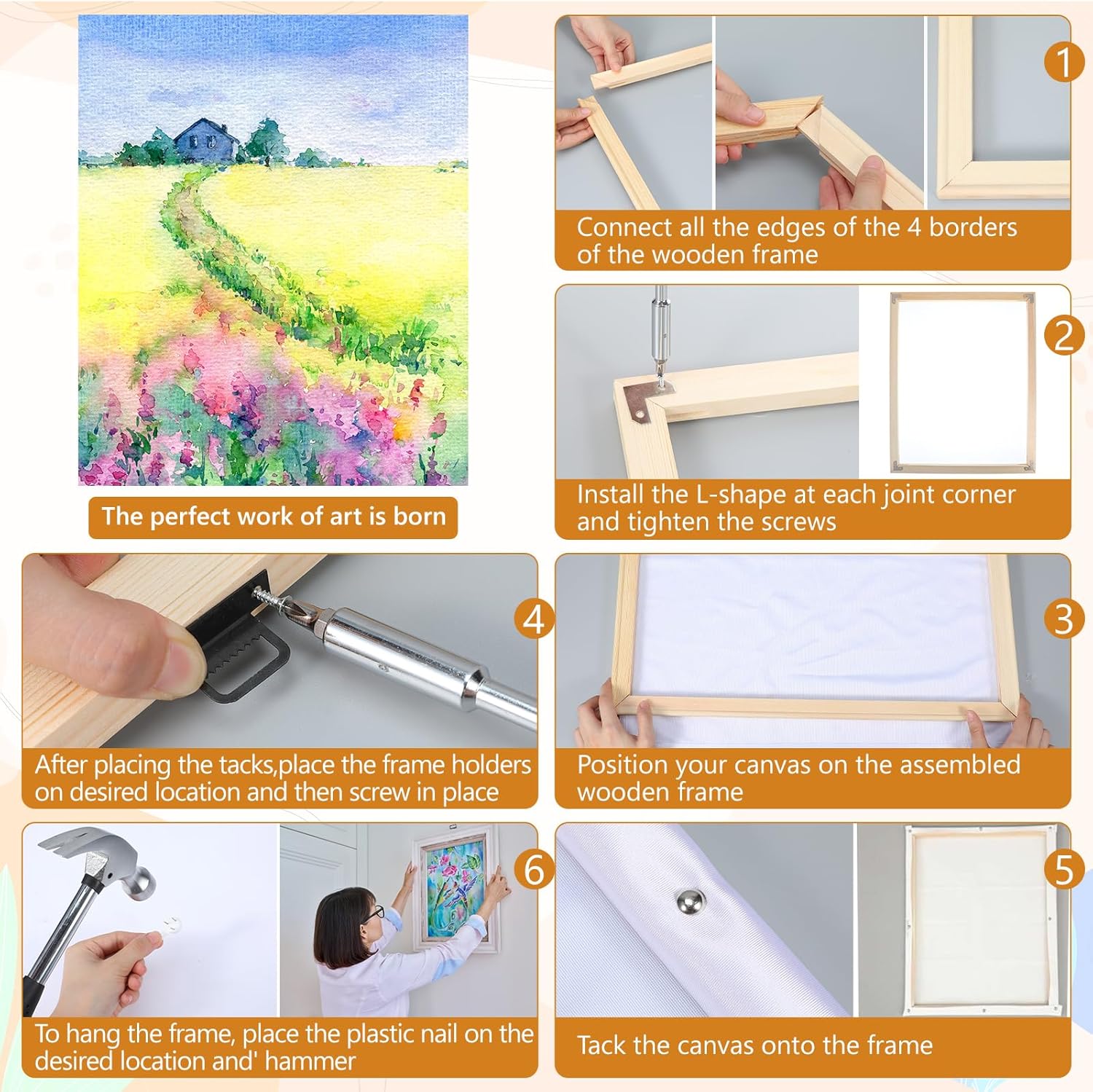 Yuanan 8 Set Canvas Stretcher Bars, 4 Sizes Canvas Frame Easy to Assemble DIY Sturdy Stretchers Frame DIY Canva Frames for Arts, Oil Paintings, Paint by Numbers & Posters-(20/25/30/35/40cm)