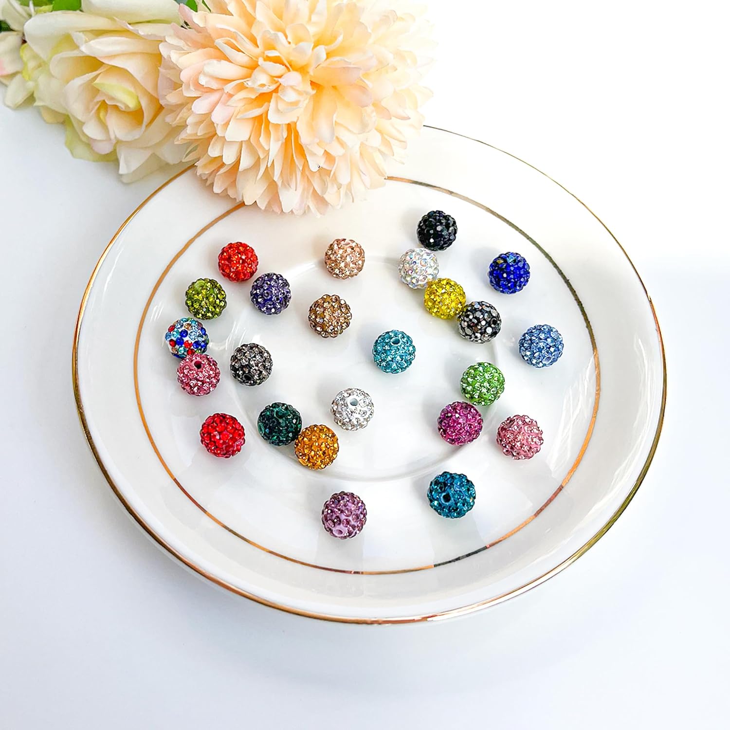 240pcs 10mm Rhinestone Beads for Jewelry Making, 24 Colors Sparkle Round Disco Ball Beads Bulk, Shiny Crystal Clay Diamond Bead for Bracelet Baseball Necklace Earring Crafting and DIY - Image 3