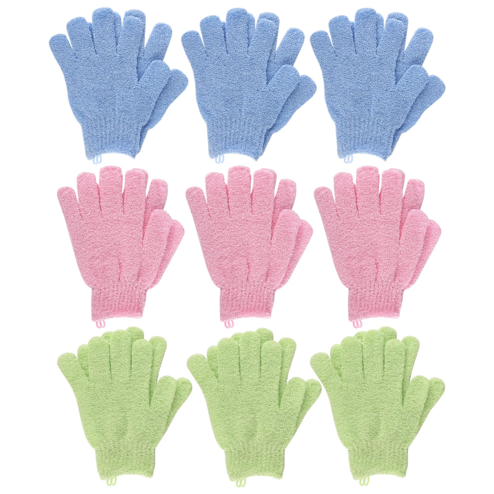 Lafefe Exfoliating Gloves, 18pcs Bath and Body Exfoliator Mitts, Bamboo Shower Gloves, Scrubs Away Ingrown Hair and Dead Skin，for Shower, Spa, Massage and Dead（Blue+Green+Pink）