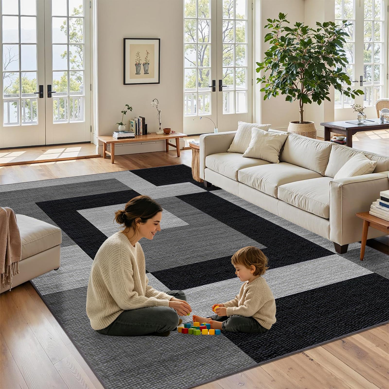 Tapis de salon design moderne grand tapis chambre intérieur lavable 200x280