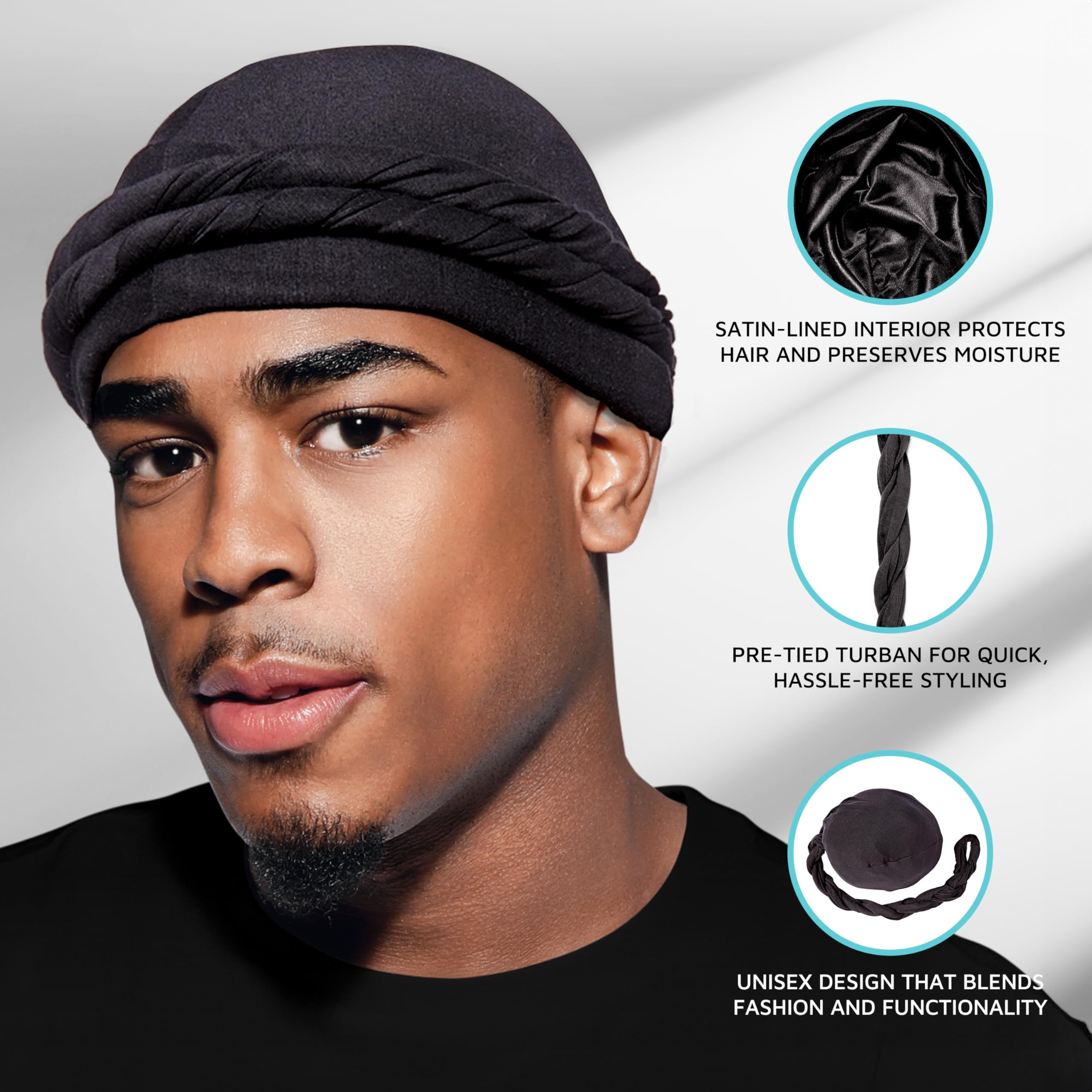 OKIYAH®️ SATIN LINED TURBAN - POWDER BLUE Premium Satin Hijab-Powder Blue main image 3