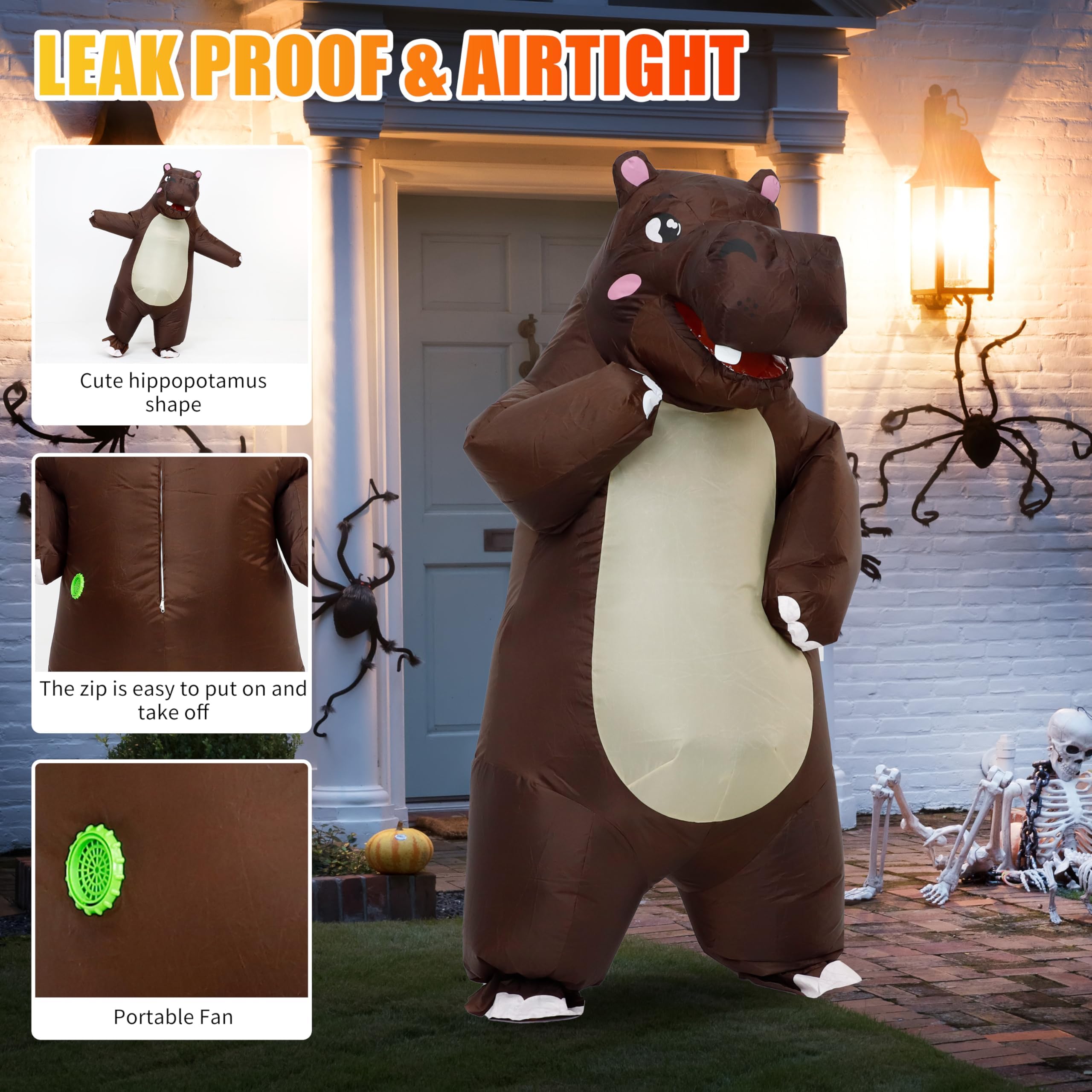 JASHKE Disfraz Inflable de Hipopótamo para Adultos, Disfraces Inflables de Cuerpo Completo, Disfraz Inflable de Hipopótamo para Adultos para Halloween, Navidad, Carnaval (marrón)