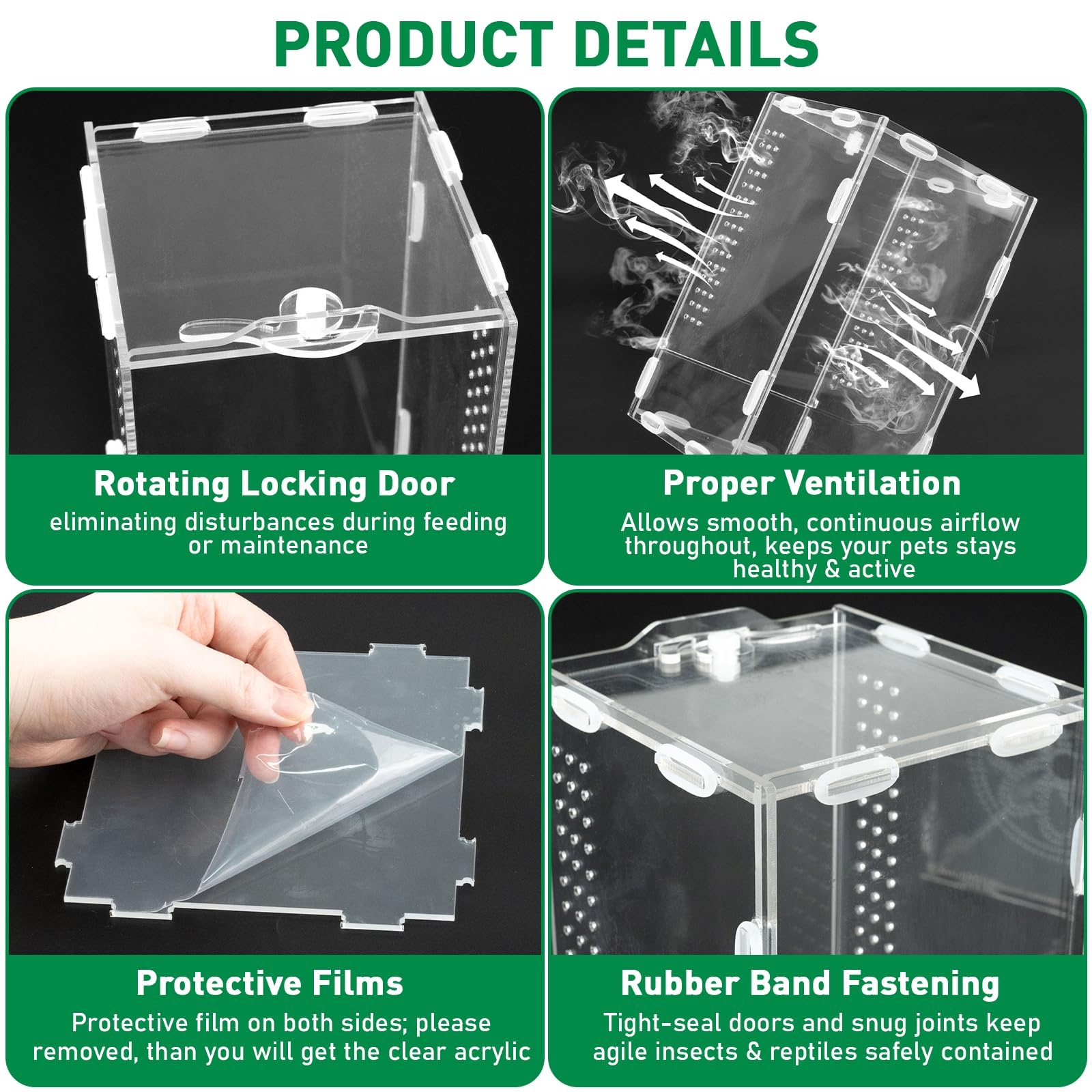 DARANYI Terrarium à Escargots en Acrylique, 20x12x11cm Transparent Vivarium avec Trous d'air, Boîte d'alimentation d'insectes, pour Araignées, Grenouilles Cornues, Lézards, Escargot et Autres Reptiles - 5