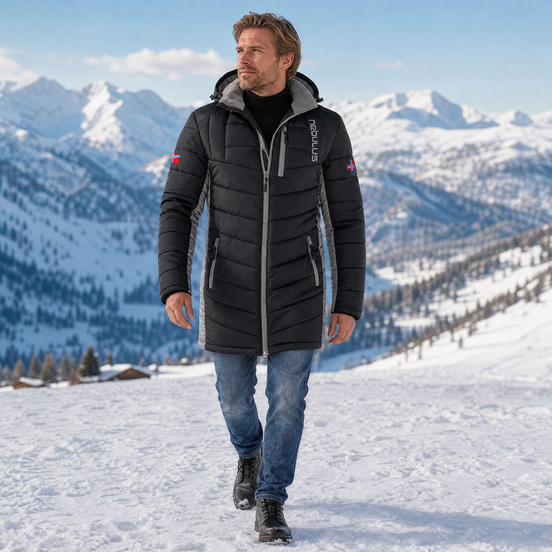 Nebulus Herren Wintermantel COATY, Kurzmantel mit praktischer Kapuze, Warmer Steppmantel für Männer