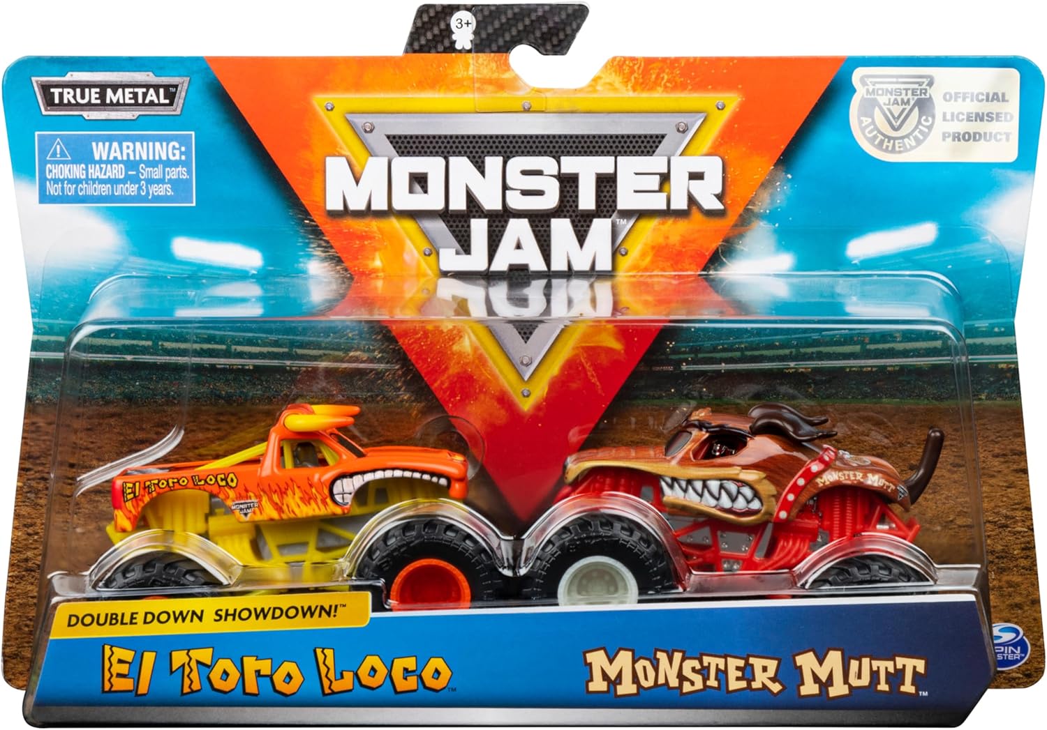 Monster Jam El Toro Loco vs Monster Mutt Monster Truck Duo Pack- True Metal 1:64 Scale Die-Cast Twin Showdown Pack- BKT Tires Work on All 1:64 Tracks- Authentic Collectible For Fans & Birthday Parties