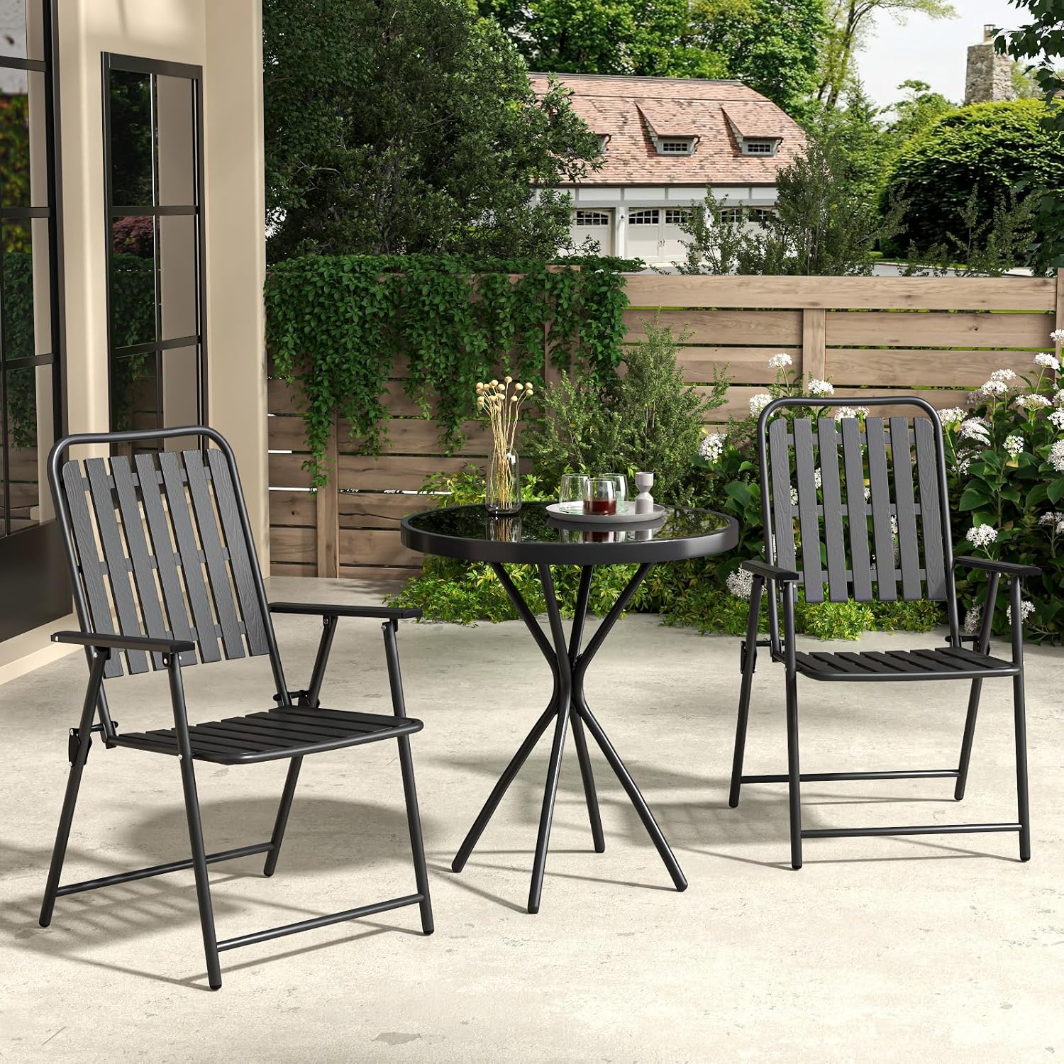 Outdoor 3 Pieces Foldable Patio Bistro Set,Bistro Table and Chairs Set of 2, Small Outdoor Bistro Set for Porch Backyard Lawn Poolside Deck