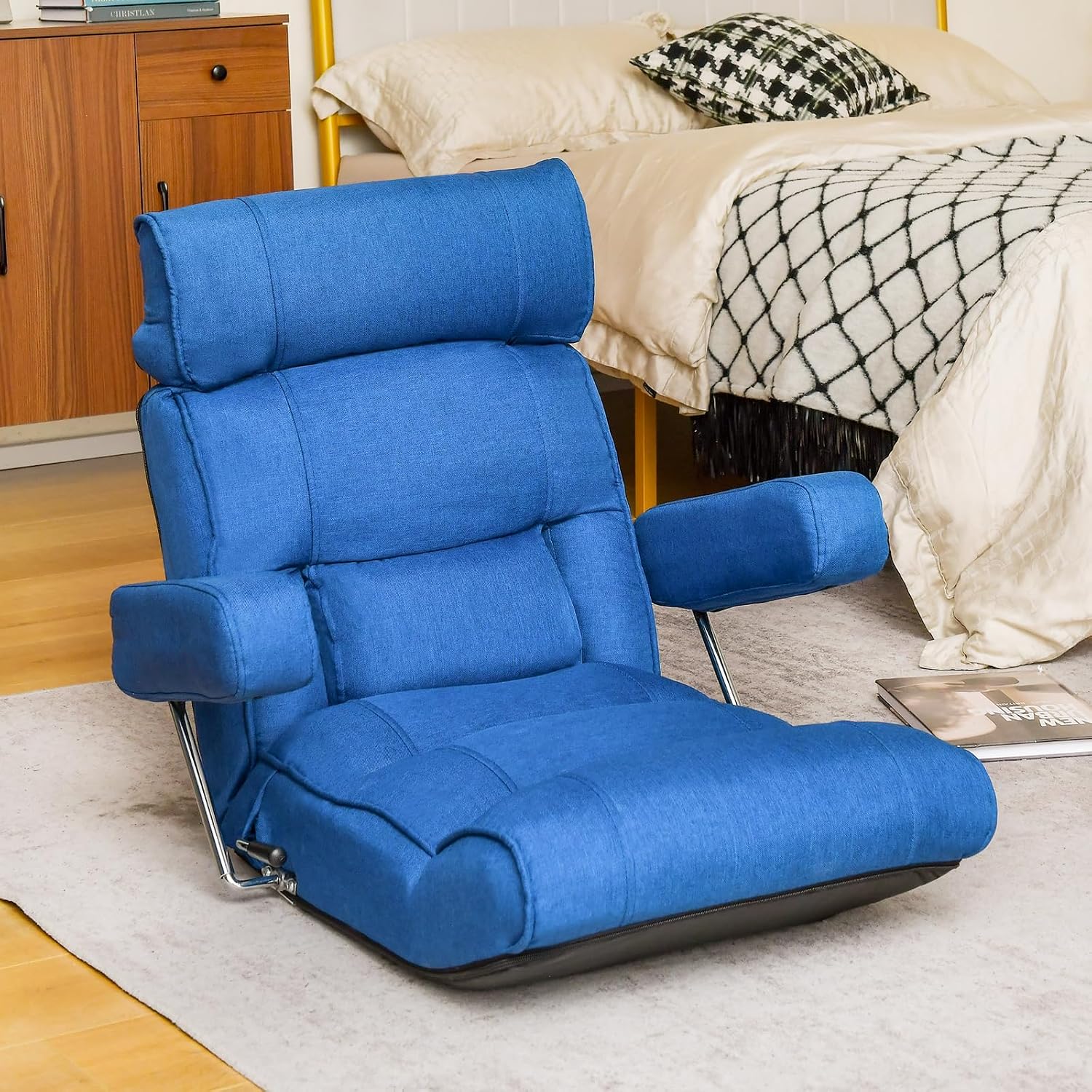 Giantex Adjustable Folding Sofa Chair - Lazy Floor Chair with Infinitely Adjustable Backrest, Extendable Armrest & Seat, Couch Recliner for Meditation, Reading, Gaming Floor Chairs for Adults (Blue)