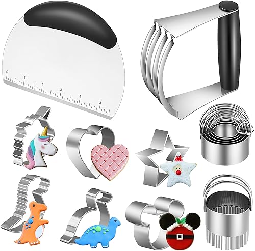 Juego de cortadores de galletas de acero inoxidable, cortador de pastelería, cortador de masa y cortador de galletas para hornear (10 piezas/juego),