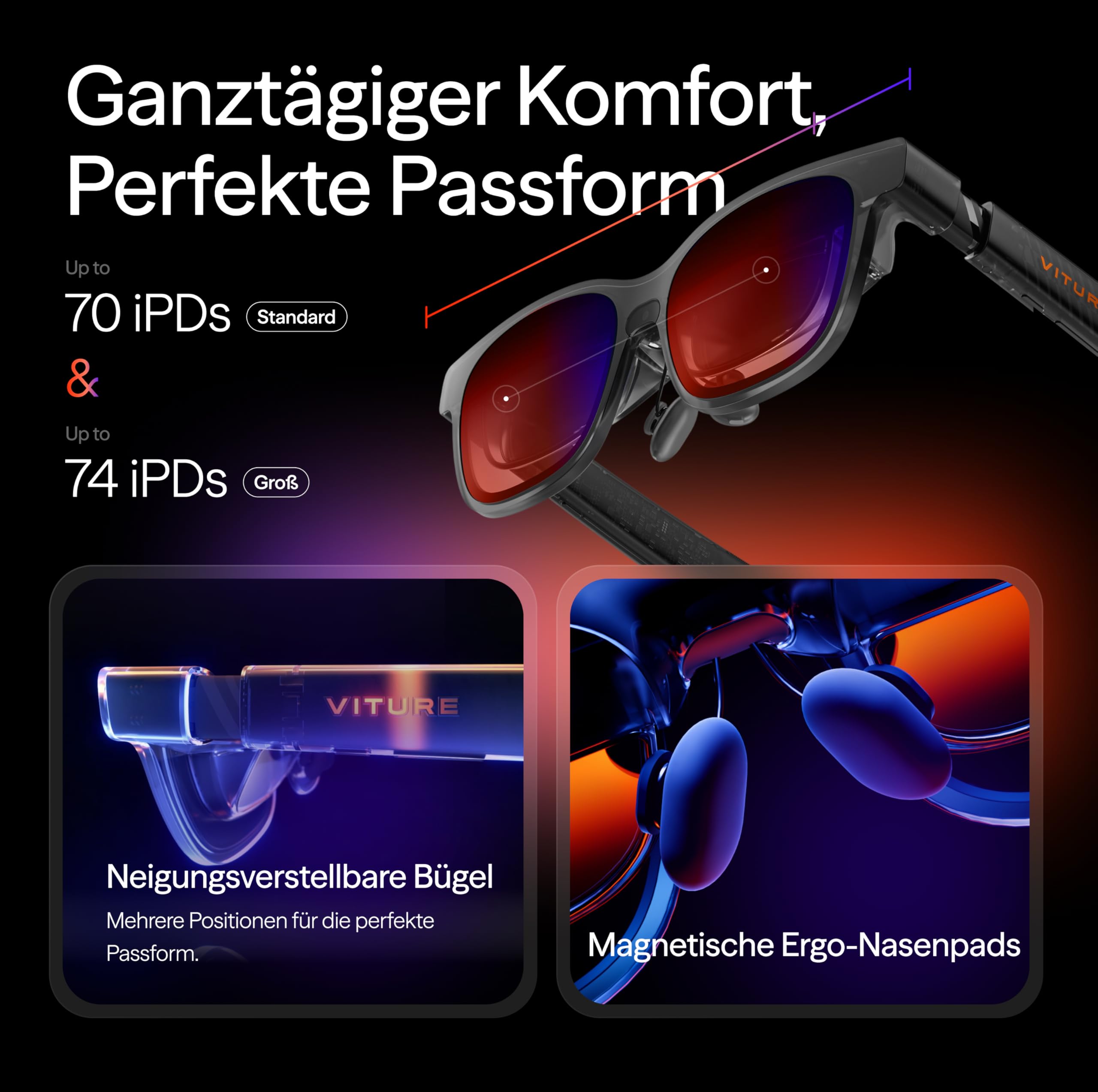 VITURE Luma Pro XR/AR Brille — 152” 1200p Ultra-Scharfes Display, 1000 Nits Helligkeit, 52° Sichtfeld, für iPhone 17/16/15, Android, Mac, PC, erstes XR-Erlebnis überhaupt für Switch 2-Standard