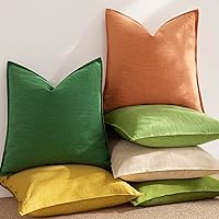 Vista 208 de Foindtower Paquete de 2 fundas de almohada decorativas de lino y liso, funda de cojín decorativa suave, estilo bohemio campestre para silla, sofá