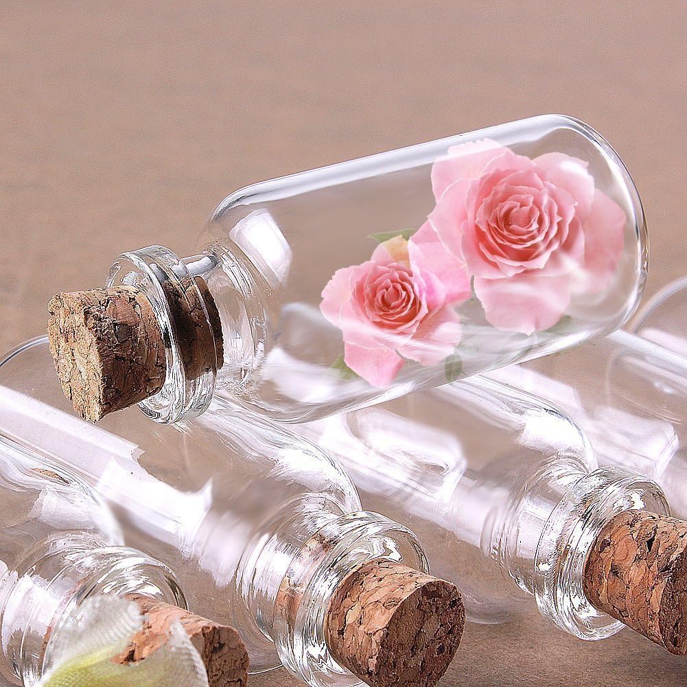 Onwon 24 Pcs Clear Small Mini Glass Jars with Cork Stoppers For Message Weddings Wish Jewelry Party Favors