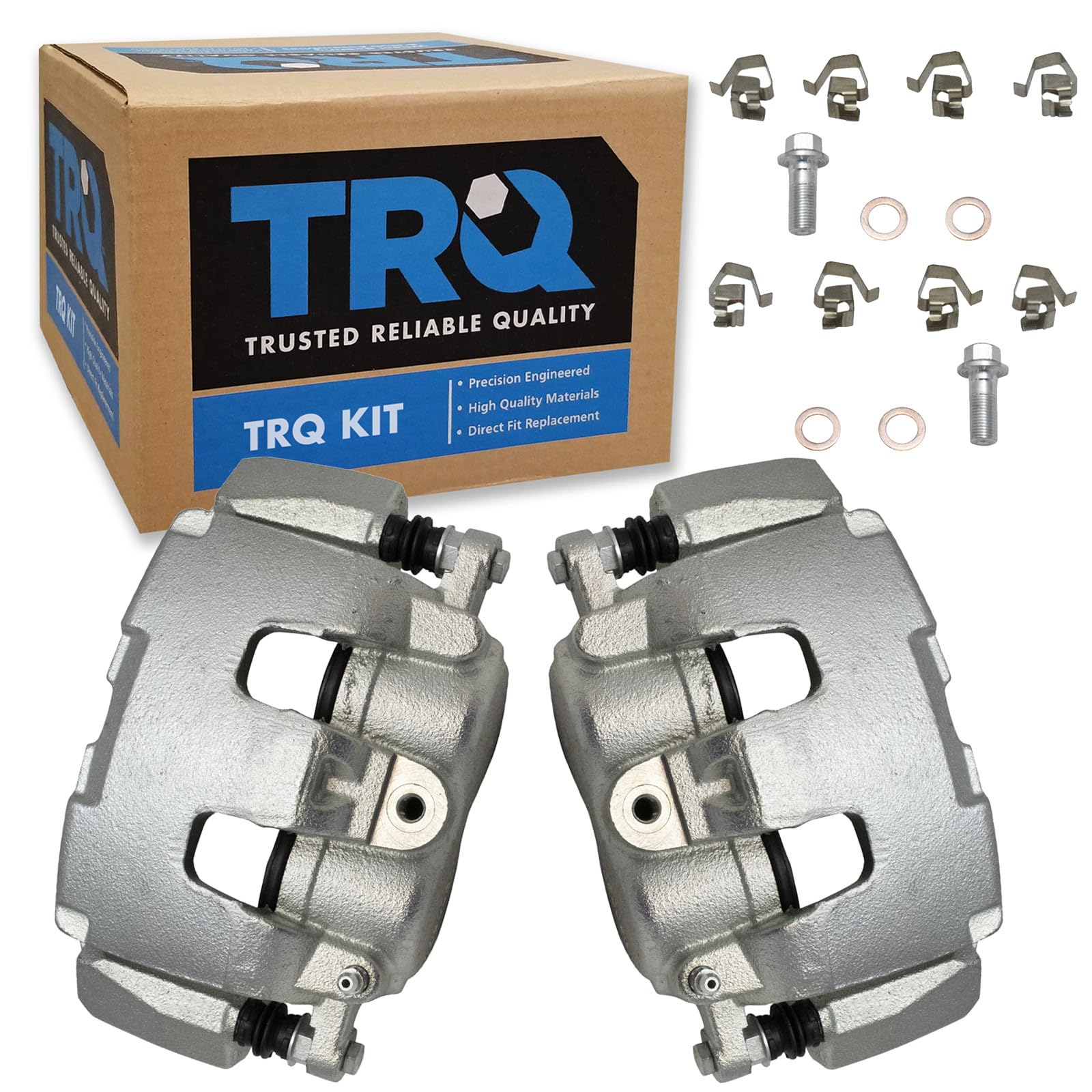 TRQ Front Brake Caliper Set Zinc Coated Brackets Hardware