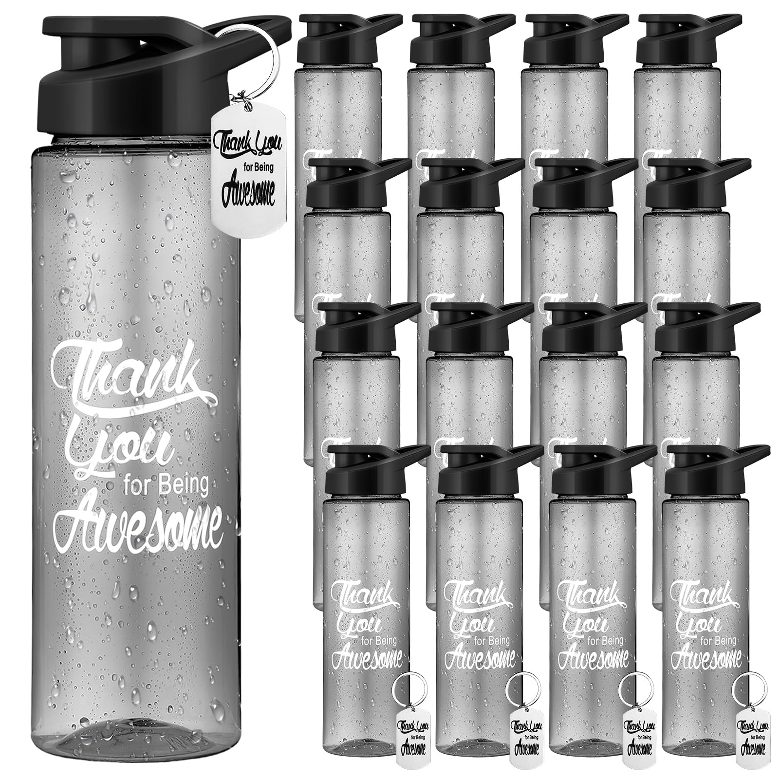 Dandat 16 Stück motivierendes Dankeschön-Geschenk, 680 ml, Kunststoff-Wasserflasche, wiederverwendbar, Wertschätzungsgeschenk, Dankeschön für Awesome, Sportflasche, Geschenk mit Schlüsselanhänger für