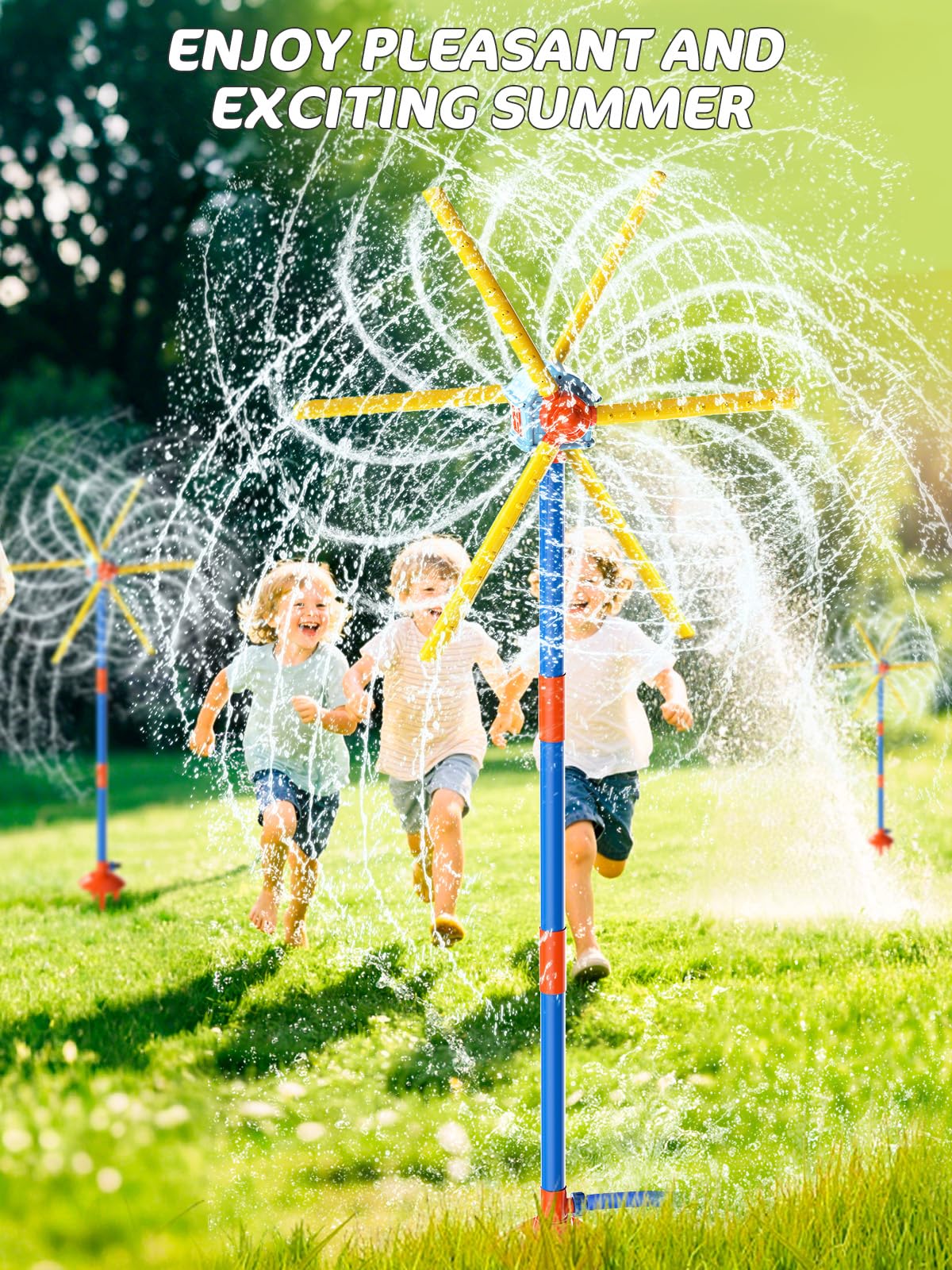 TERRAMUS Arroseur moulin à vent de 150 cm pour enfants Jouets d'été, Jouet d'eau à éclaboussures rotatif à 360°, Double face amélioré avec 6 pales, Jeux d'extérieur en plein air Amusement estival pour