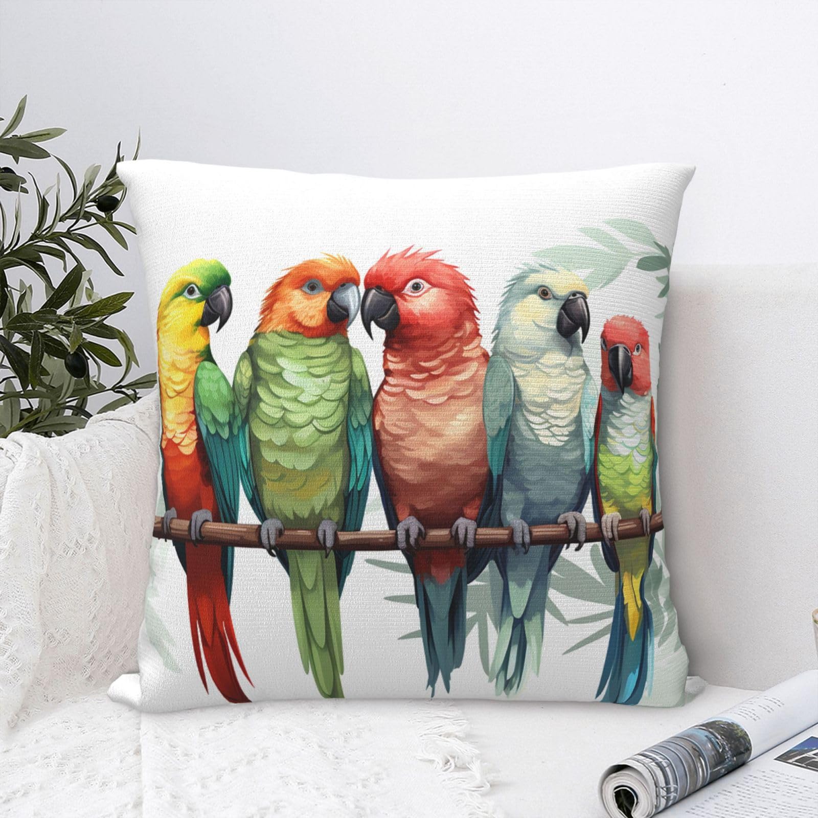 FodPand Luxury Velvet Throw Pillow Covers 24"x24" Super Soft Decorative Pillow Cases - Colorful Parrots On Tree Pillowcases Modern Lumbar Cushion Cases for Couch Sofa Bed Pillow Shams