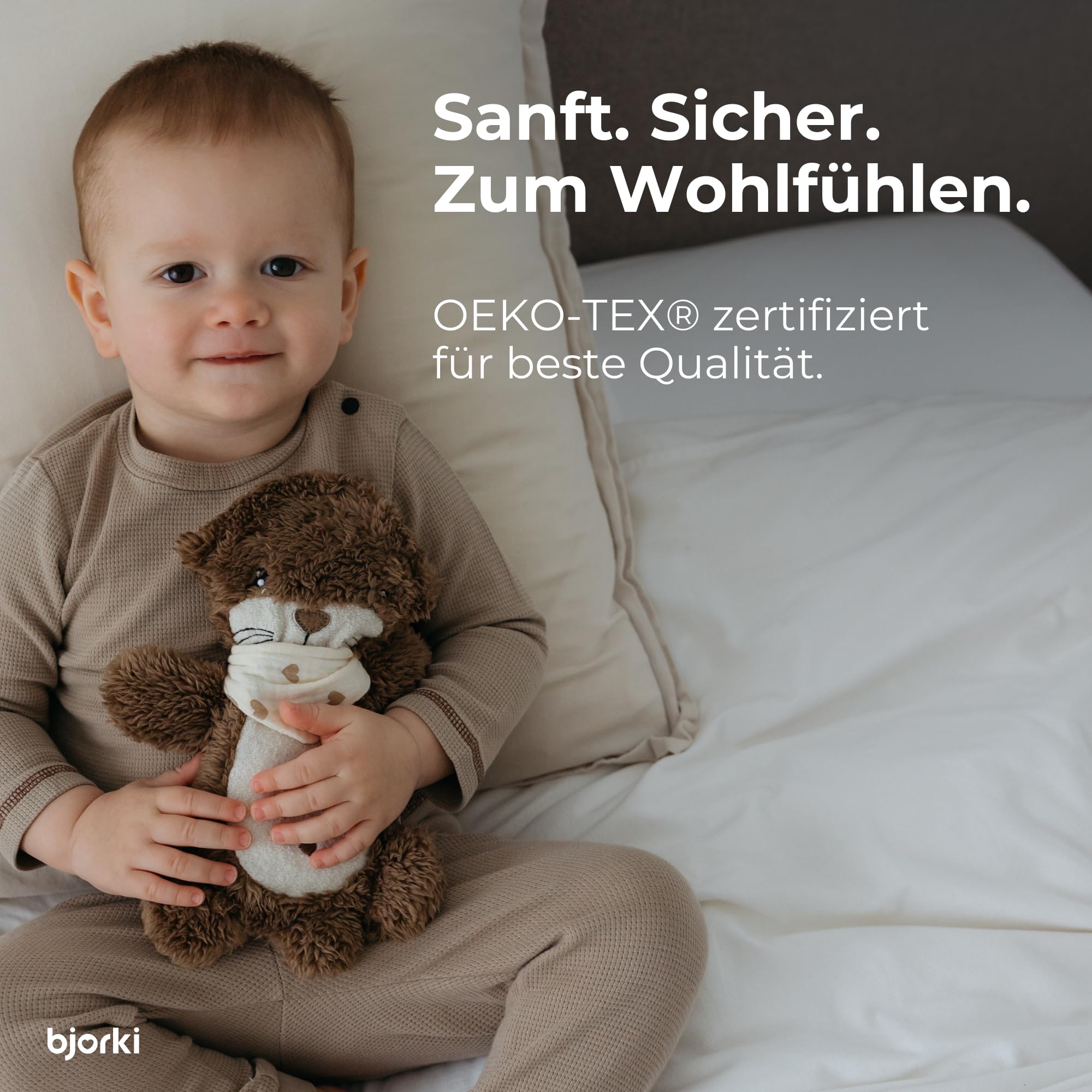 BJORKI Coussin chauffant pour bébé et enfant - Coussin chauffant avec garnissage en graines de lin pour le micro-ondes - Parfait comme doudou et coussin apaisant pour la chaleur et le bien-être