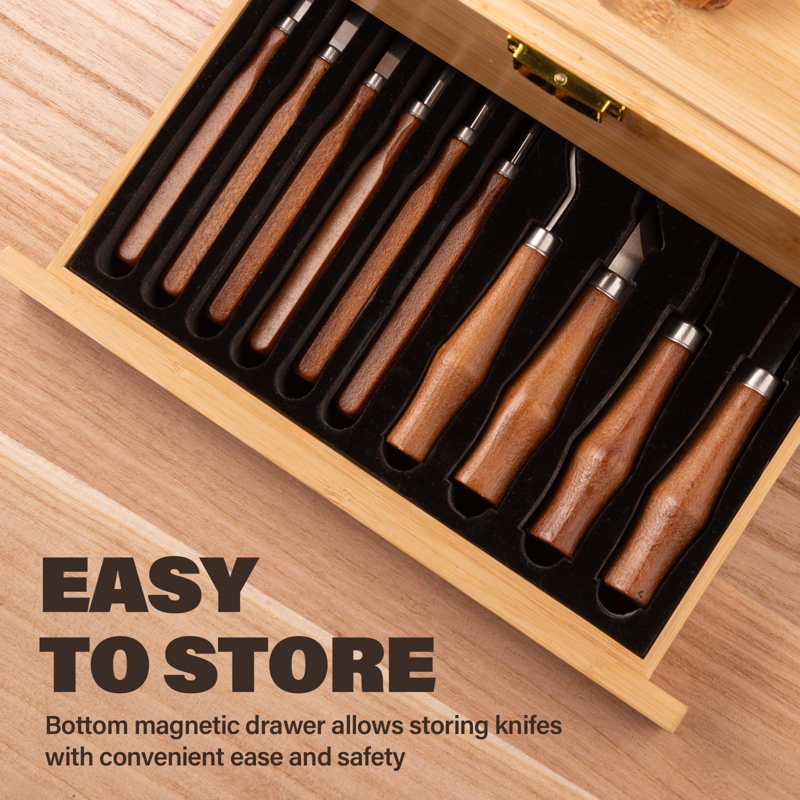 17-in-1 Kit per intaglio del legno, set di strumenti per intaglio del legno, set di coltelli da intaglio, kit per la lavorazione del legno, con grandi scatole di legno per artigianato (marrone)