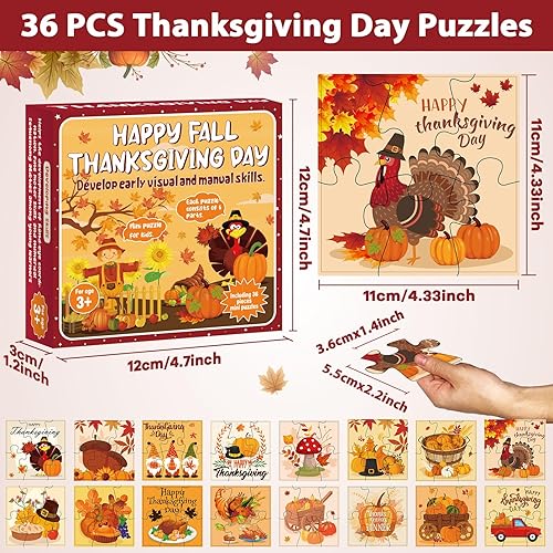 Miniatura 2 de 36 piezas de rompecabezas de pavo de Acción de Gracias para niños, regalo de fiesta de otoño de bienvenida para niños, rompecabezas de papel de