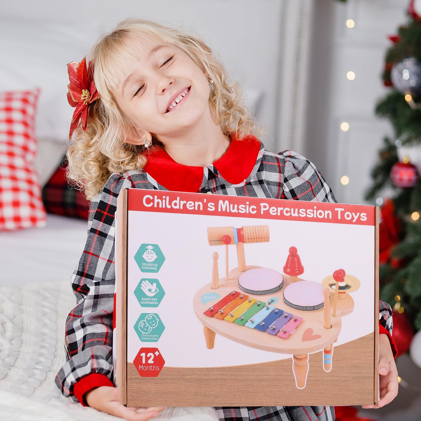 LZDMY Juguetes Instrumentos Musicales Infantiles, Juguetes Montesorri Madera de Tambores, Regalos Niños Niñas 3 4 5 6 Años para Navidad Cumpleaños Reyes Magos
