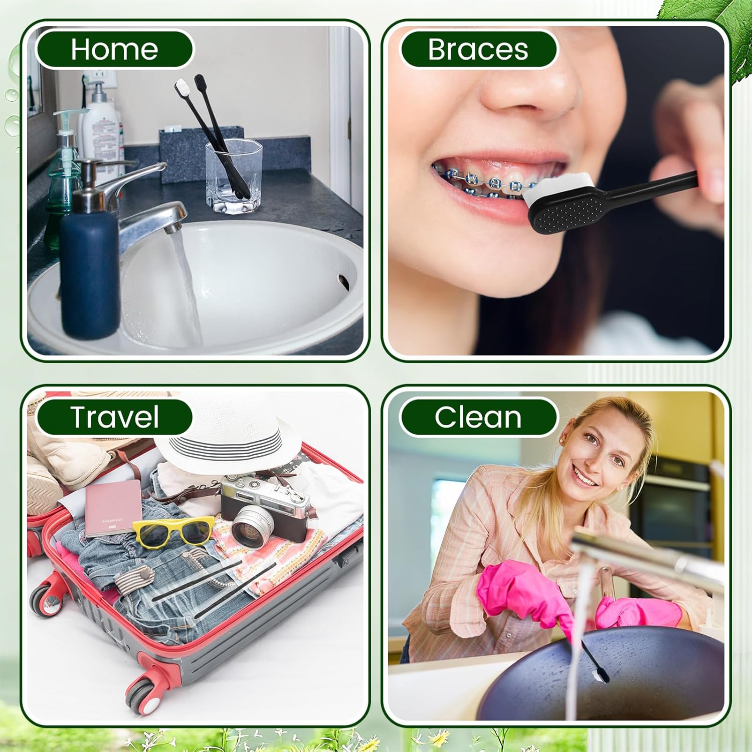 FoldTier 100 Pcs Nano Toothbrush 6.7" Micro Fur Extra Soft Bristle Wavy Head for Adults, Gentle for Sensitive & Recession, Oral Care(Black & White)