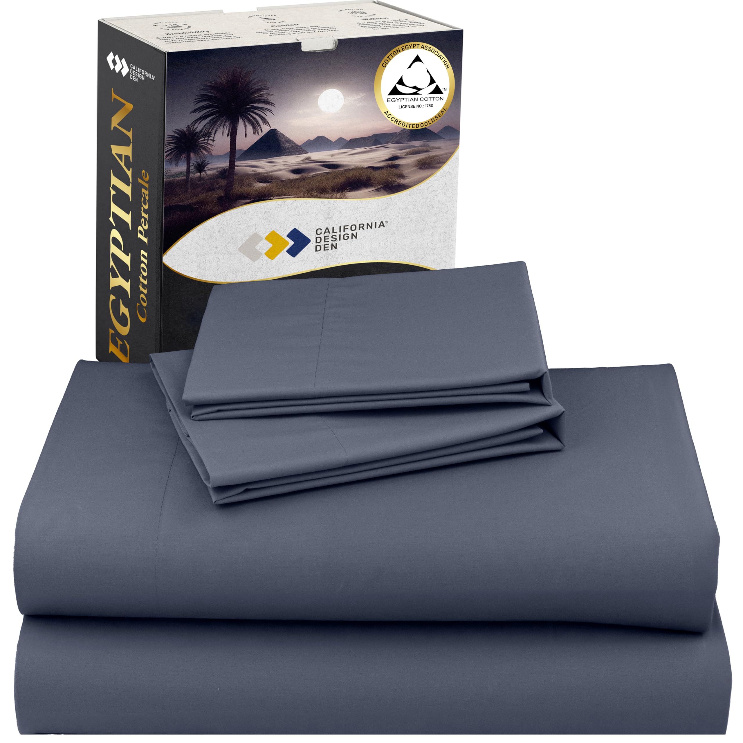 California Design Den Queen Deep Pocket Sheet Set - Certified 100% Egyptian Cotton Sheets, Lightweight & Crisp Percale, Durable Luxury Bedding Set -