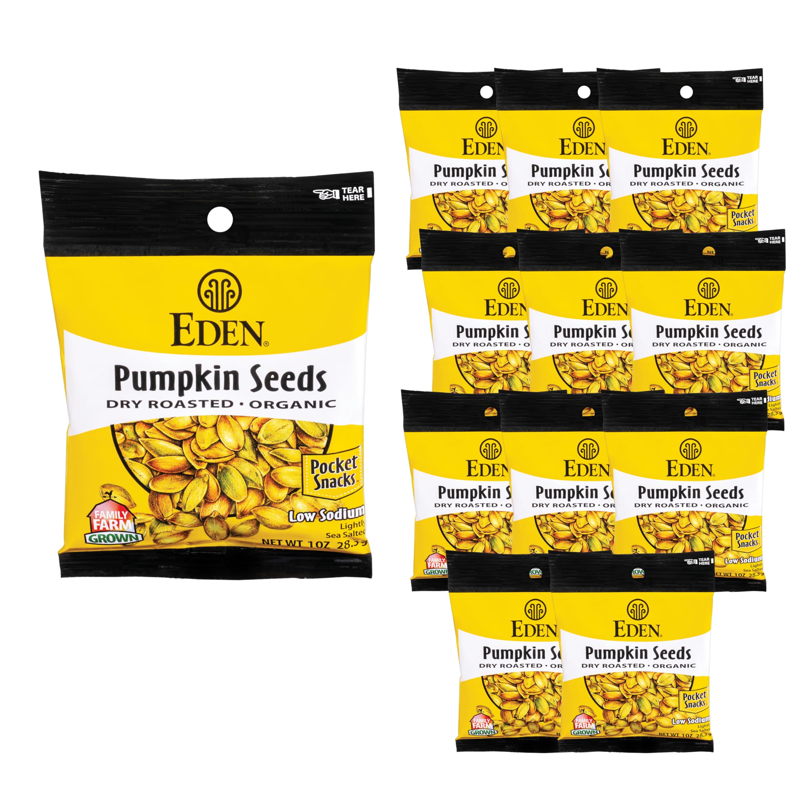 Eden Organic Pumpkin Seeds, Pocket Snacks, Dry Roasted, Lightly Salted, Hulled, Pepitas, 1 oz (24-Pack Case)