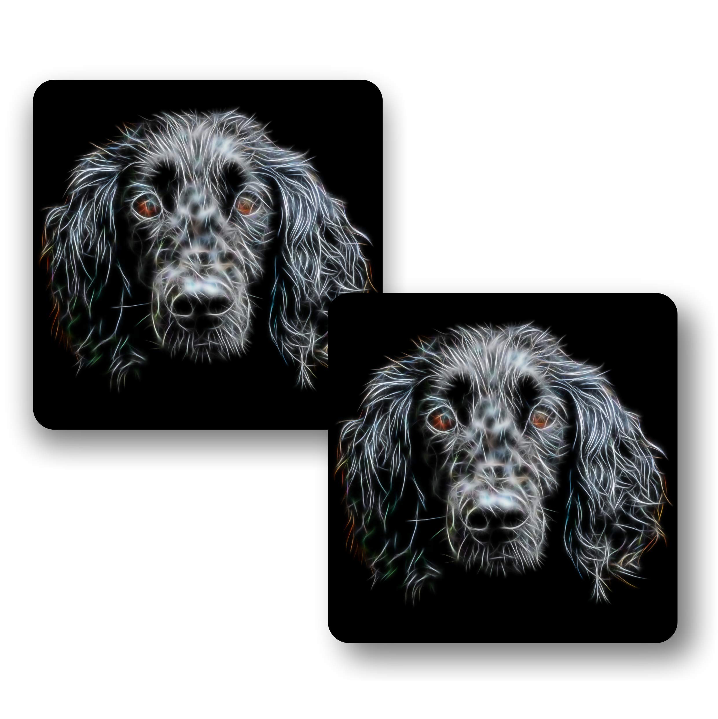 Fractal Artworks Cocker Spaniel Coaster Set of 2 with Fractal Art Design. Black Working Cocker Spaniel 1-1