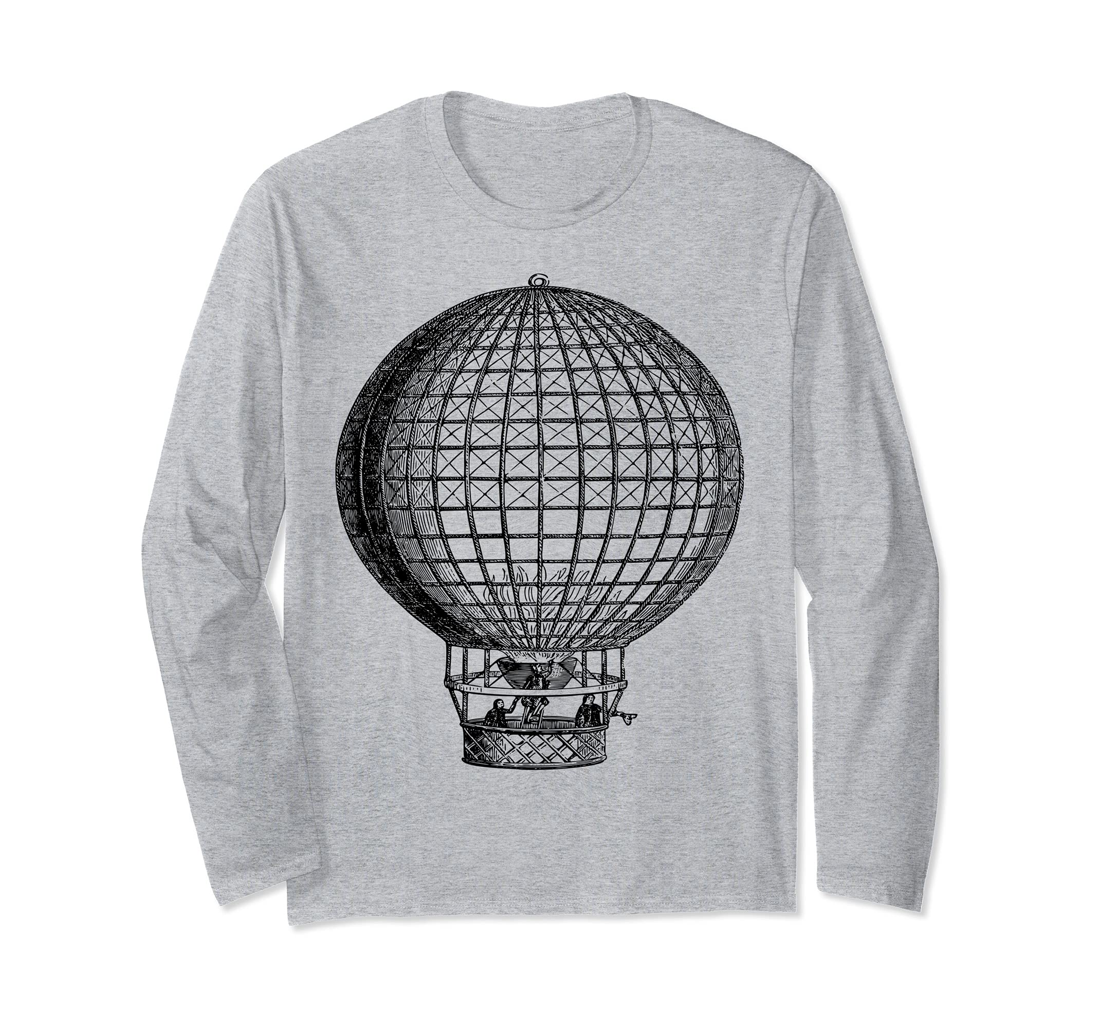 Vintage Hot Air Balloon Long Sleeve T-Shirt, Grey