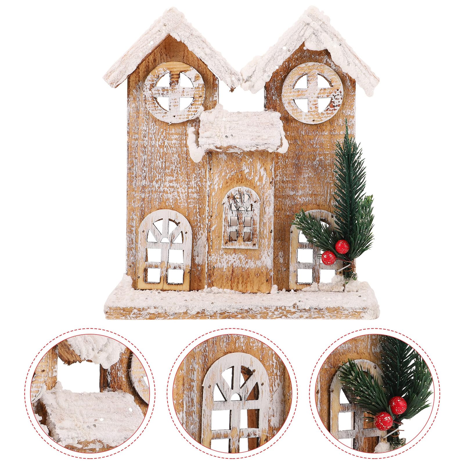 STOBAZA Adorno Navideño de Casa de Madera Pequeña Luz Nocturna Integrada Decoración Navideña sin Pilas Miniatura Efecto Nieve para Ambiente Festivo y Sala de Estar