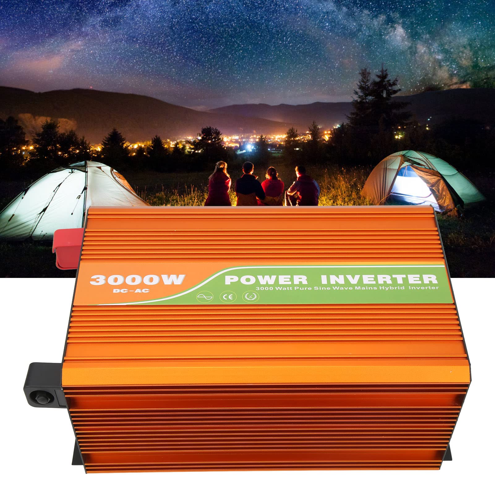 Changor Inverter di Potenza a Onda Sinusoidale Pura da 3000 W Design Compatto Uscita Ad Alta Efficienza per Barche e Pannelli Solari Lega di Alluminio (CC 12 V)