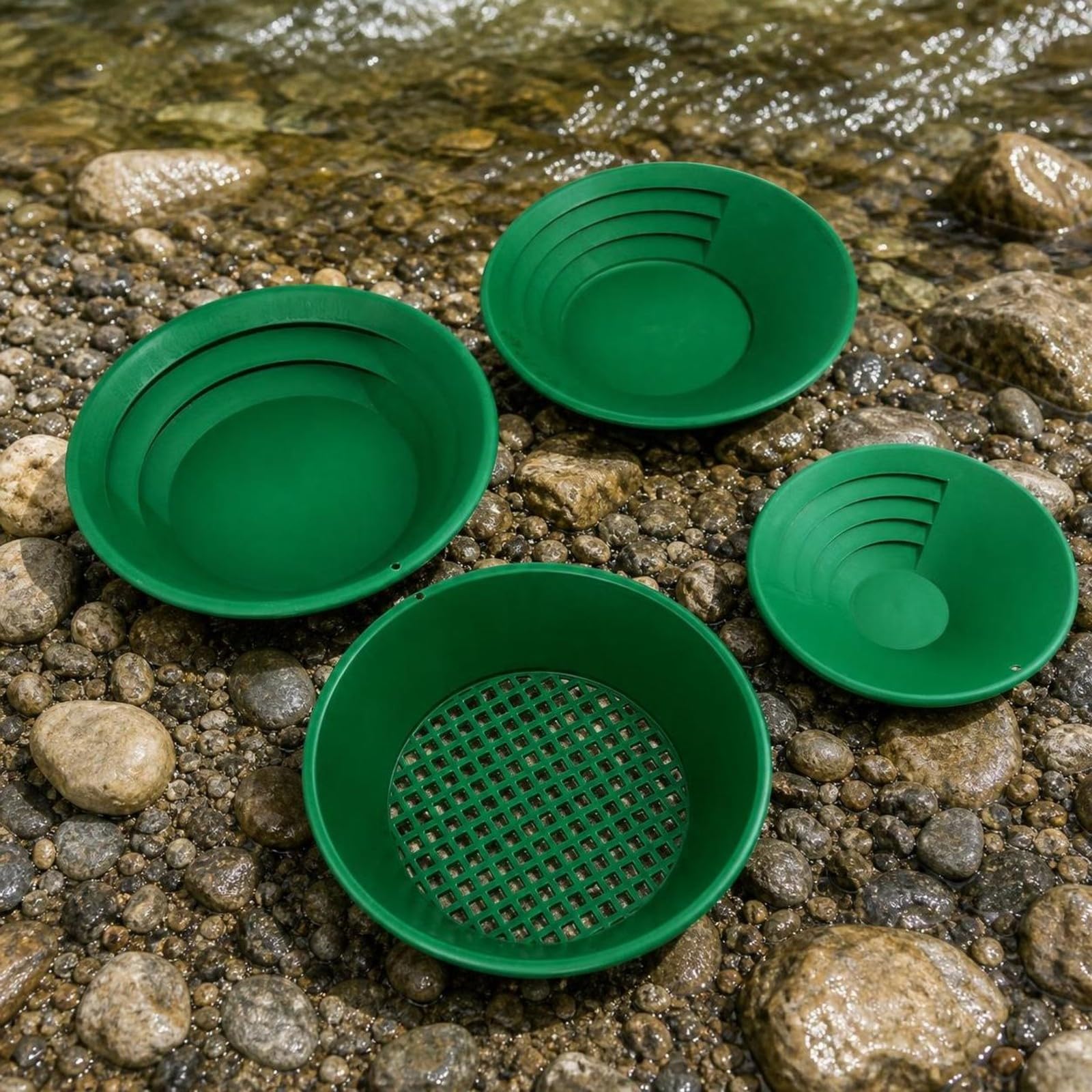 Qianly 4 Piezas Batea para Lavar Oro Eficiente Bandeja Lavado Oro con colador, Reutilizable, para Ríos, Aficionados