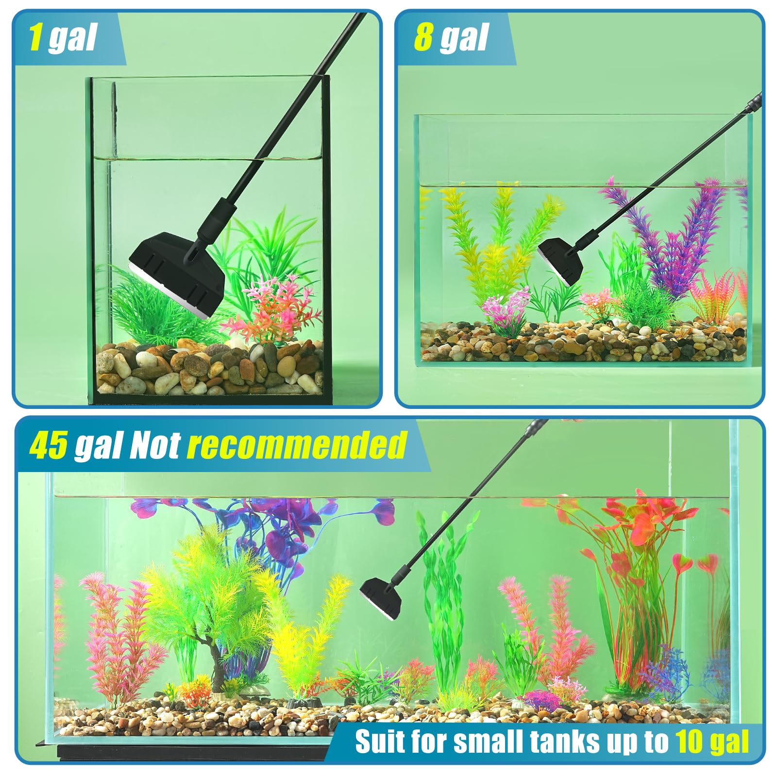 AQUANEAT Kleiner Aquarium-Reiniger, Aquarium-Reinigungswerkzeuge, 3-in-1-Glasreiniger mit Algenschaber, Schwammbürste, für kleine Nano-Tanks bis zu 3 Liter